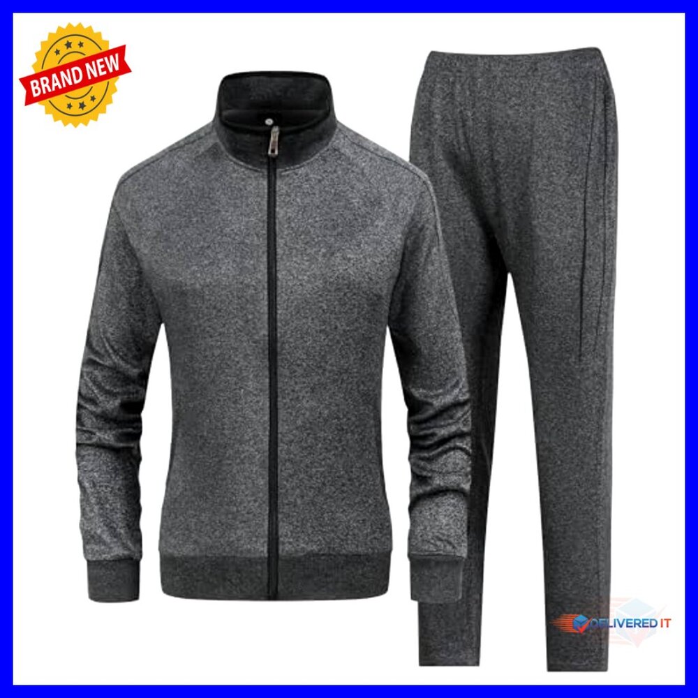 Full-Zip Athletic Tracksuit Set with Jacket & Joggers, Workout Wear - Picture 2 of 6